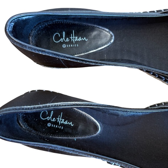 Cole Haan G Series Sabella Black Satin Peep Toe Espadrille Flats Size 11 w/ Box - Picture 12 of 15